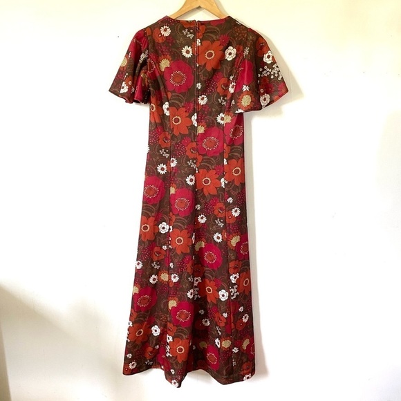 Vintage 60s Psychedelic Floral Maxi Dress Hawaiian Flutter Sleeve Womens Small - Picture 11 of 11